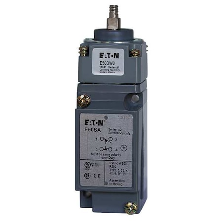 Heavy Duty Limit Switch, Wobble Stick, 1NC/1NO, 10A at 600V AC, Actuator Location: Top MPN:E50AW2