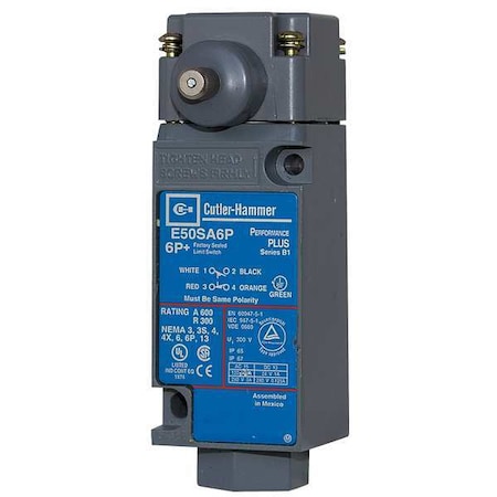 Heavy Duty Limit Switch, Plunger, 2NC/2NO, 10A at 600V AC, Actuator Location: Side MPN:E50BH16P