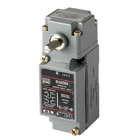 Heavy Duty Limit Switch, No Lever, Rotary, 2NC/2NO, 10A at 600V AC, Actuator Location: Side MPN:E50BL1