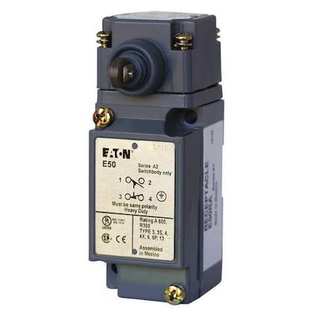 Heavy Duty Limit Switch, Plunger, Roller, 2NC/2NO, 10A at 600V AC, Actuator Location: Side MPN:E50BS36P