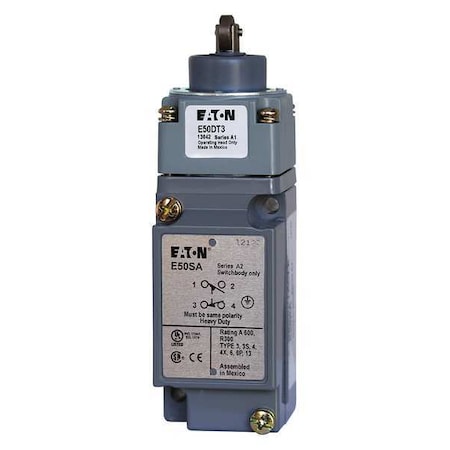 Heavy Duty Limit Switch, Plunger, Roller, 2NC/2NO, 10A at 600V AC, Actuator Location: Top MPN:E50BT36P