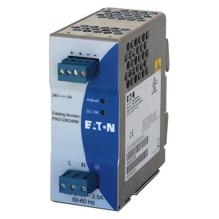AC to DC Power Supply, 100/240V AC, 24V DC, 120 W, 5 A, DIN Rail MPN:PSG120E24RM