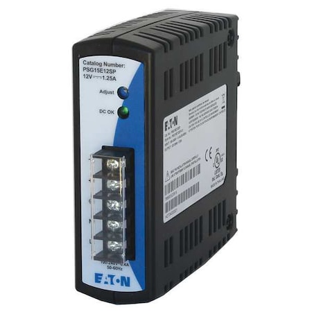 DC Power Supply, 100/240V AC, 12V DC, 15 W, 1.25 A, DIN Rail MPN:PSG15E12SP