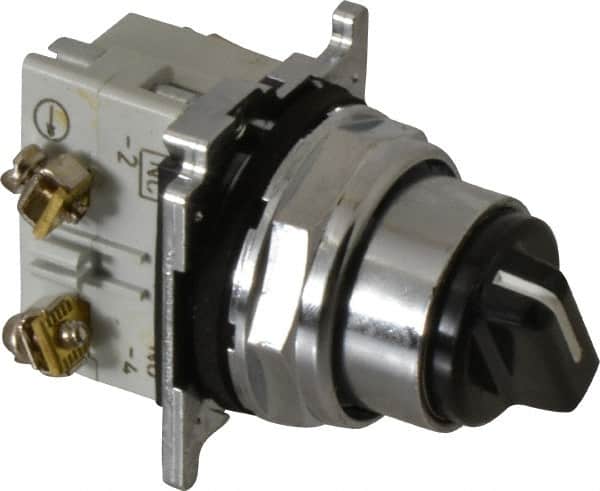 Selector Switch with Contact Blocks: 2 Positions, Maintained (MA), 0.5 Amp, Black Knob MPN:10250T20KB