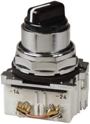 Selector Switch with Contact Blocks: 3 Positions, Maintained (MA), 0.5 Amp, Black Knob MPN:10250T21KB