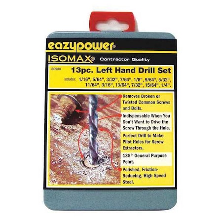Left Hand Drill Set, 1/16-1/4, 13 pcs. MPN:80988