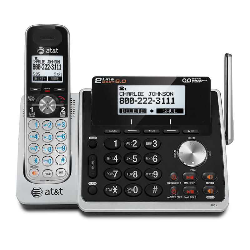 AT&T TL88102 DECT 6.0 Digital 2-Line Cordless Phone With Answering, Silver/Black MPN:TL88102