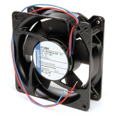 Axial Fan, Square, 12V DC, Aluminum, 4 11/16 in W. MPN:4112NH4