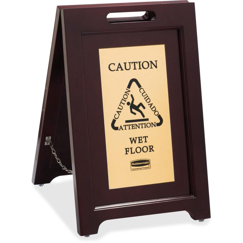 Rubbermaid Commercial Brass/Wooden Caution Sign, 