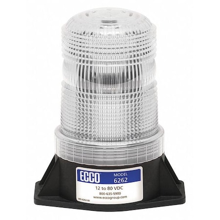 Beacon Light, Clear, 12-80V DC, 80 FPM, 3 7/8 in Dia., Permanent MPN:6262C