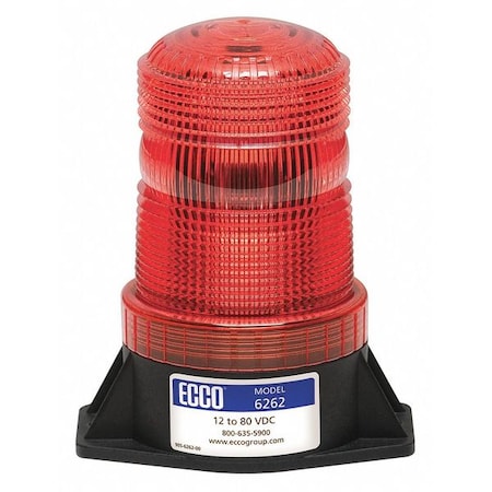 Beacon Light, Red, 12-80V DC, 80 FPM, 3 7/8 in Dia., Permanent MPN:6262R
