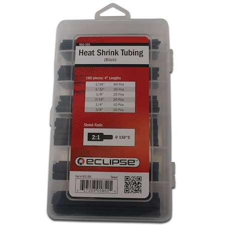 Heat Shrink Tube, 1/16 in, 3/32 in, 1/8 in, 3/16 in, 1/4 in, 3/8 in, Black, 9-3/4 in MPN:902-355
