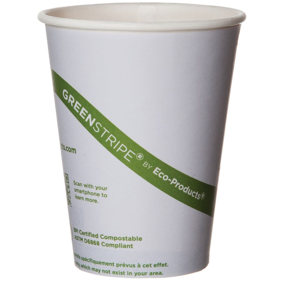 Eco-Products GreenStripe PLA Hot Cups, 12 Oz, 100% Recycled, White/Green, Pack Of 1, 000 Cups MPN:EP-BHC12-GS