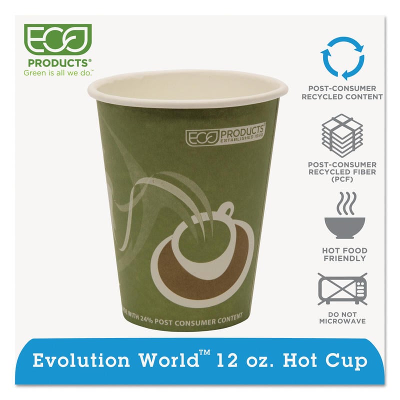 Eco-Products Evolution World PCF Hot Cups, 12 Oz, Sea Green, Pack Of 1, 000 MPN:EP-BRHC12-EW
