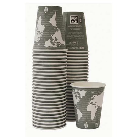 World Art Renewable and Compostable Hot Cups, 12 oz, Gray, PK50 MPN:EP-BHC12-WAPK