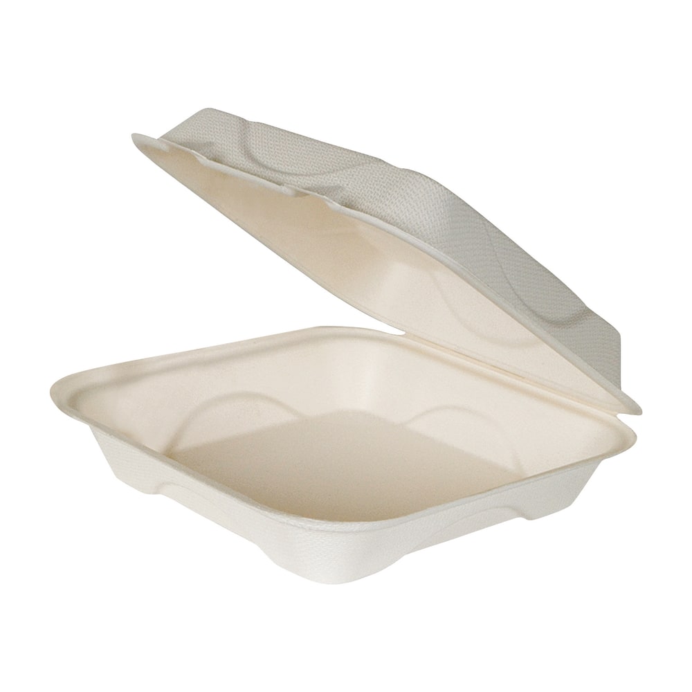 Eco-Products Bagasse Hinged Clamshell Carryout Containers, 3in x 9in x 9in, White, Case Of 200 MPN:EP-HC91