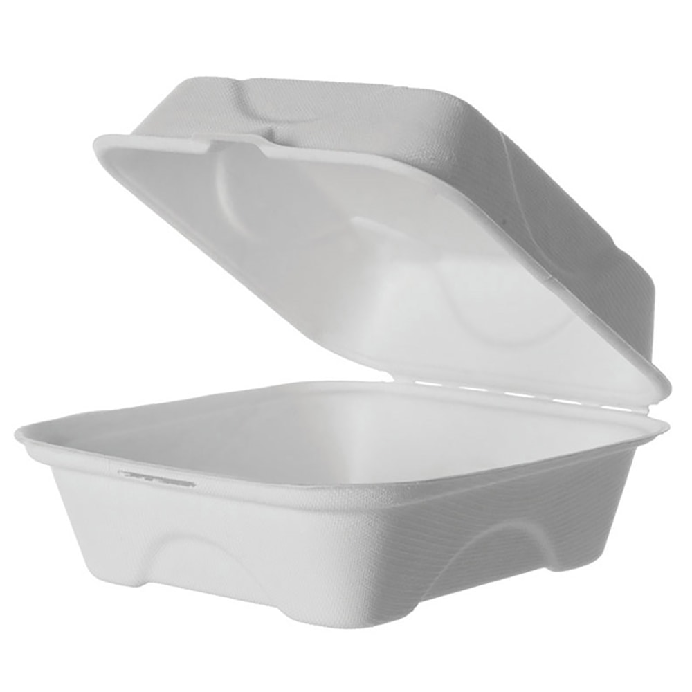 Eco-Products Vanguard Renewable & Compostable Sugarcane Clamshells, 3-Compartment, 9in x 9in x 3in, White, Case Of 200 Clamshells MPN:EP-HC93NFA
