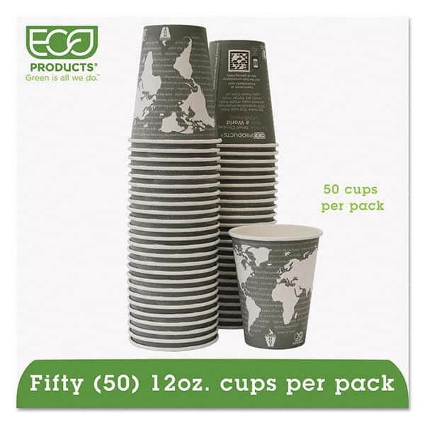 World Art Renewable/Compostable Hot Cups, 12 oz, Gray, 50/Pack MPN:ECOEPBHC12WAPK