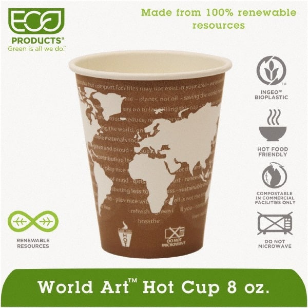 Pack of (20) Cases World Art Renewable Compostable Hot Cups, 8 oz, 50/PK MPN:ECOEPBHC8WA