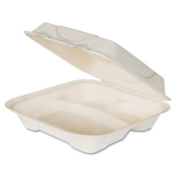 Renewable and Compost Sugarcane Clamshells, 3-Compartment, 9 x 9 x 3, 50/Pack, 4 Packs/Carton MPN:ECOEPHC93