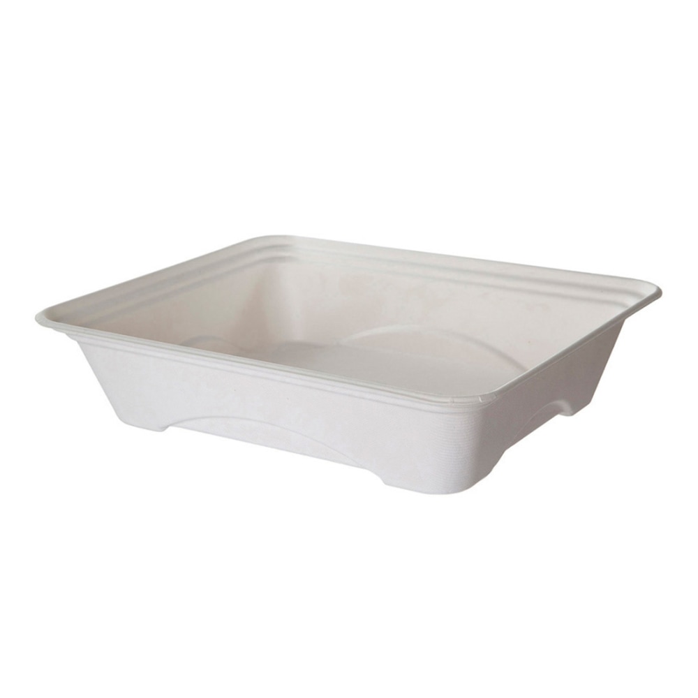Eco-Products Vanguard Regalia Lined Sugarcane Half Pans, 1 Compartment, 3inH x 13inW x 10inD, White, Pack Of 200 Pans MPN:EP-SCTR13101NFA