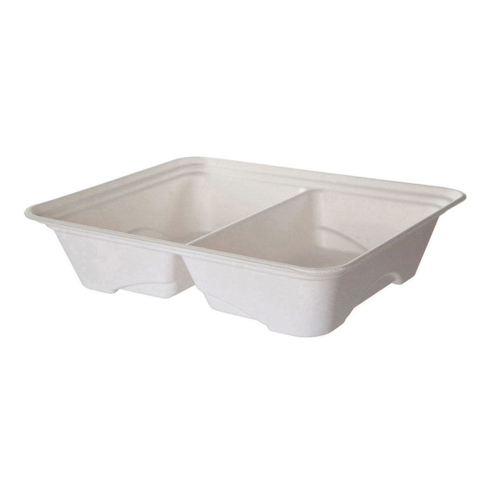 Eco-Products Vanguard Regalia Lined Sugarcane Half Pans, 2 Compartment, 3inH x 13inW x 10inD, White, Pack Of 200 Pans MPN:EP-SCTR13102NFA