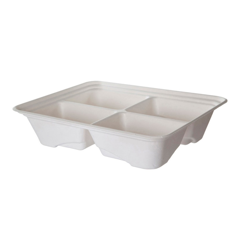 Eco-Products Vanguard Regalia Lined Sugarcane Half Pans, 4 Compartment, 3inH x 13inW x 10inD, White, Pack Of 200 Pans MPN:EP-SCTR13104NFA