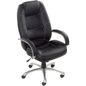 Interion® Executive Chair With High Back & Fixed Arms Bonded Leather/Saddle Stitching Black 121BK240