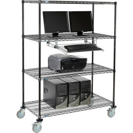 Nexel™ 4-Shelf Mobile Wire Computer LAN Workstation w/ Keyboard Tray 48
