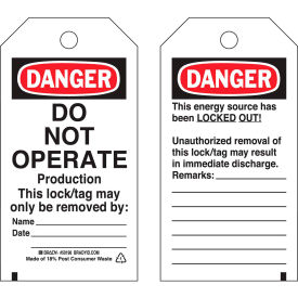 Brady® 50198 Lockout Tag- Danger Do Not Operate 2 Sided Polyester 25/Pack 50198