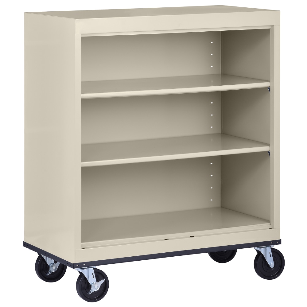 Sandusky Mobile Welded Steel Bookcase, 3-Shelf, 42inH x 36inW x 18inD, Putty MPN:BM20361836-07