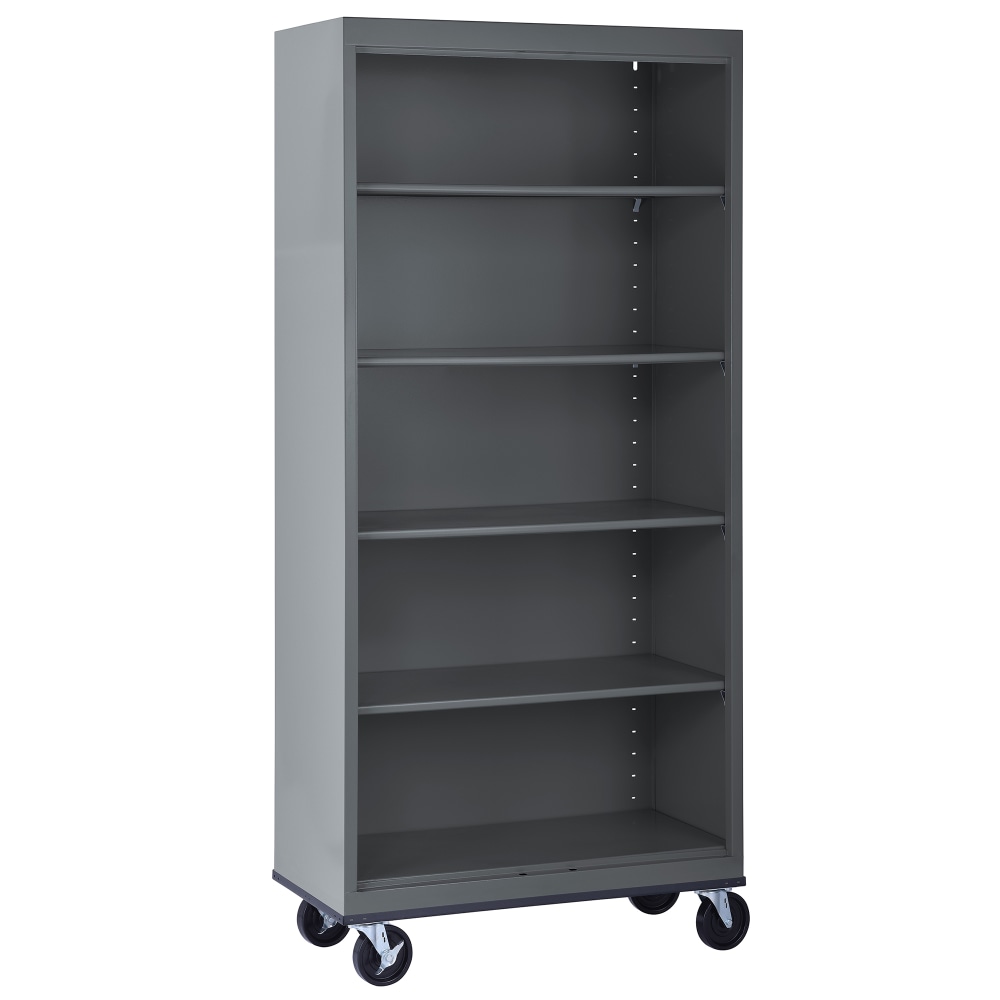 Sandusky Mobile Welded Steel Bookcase, 5-Shelf, 78inH x 36inW x 18inD, Charcoal MPN:BM40361872-02