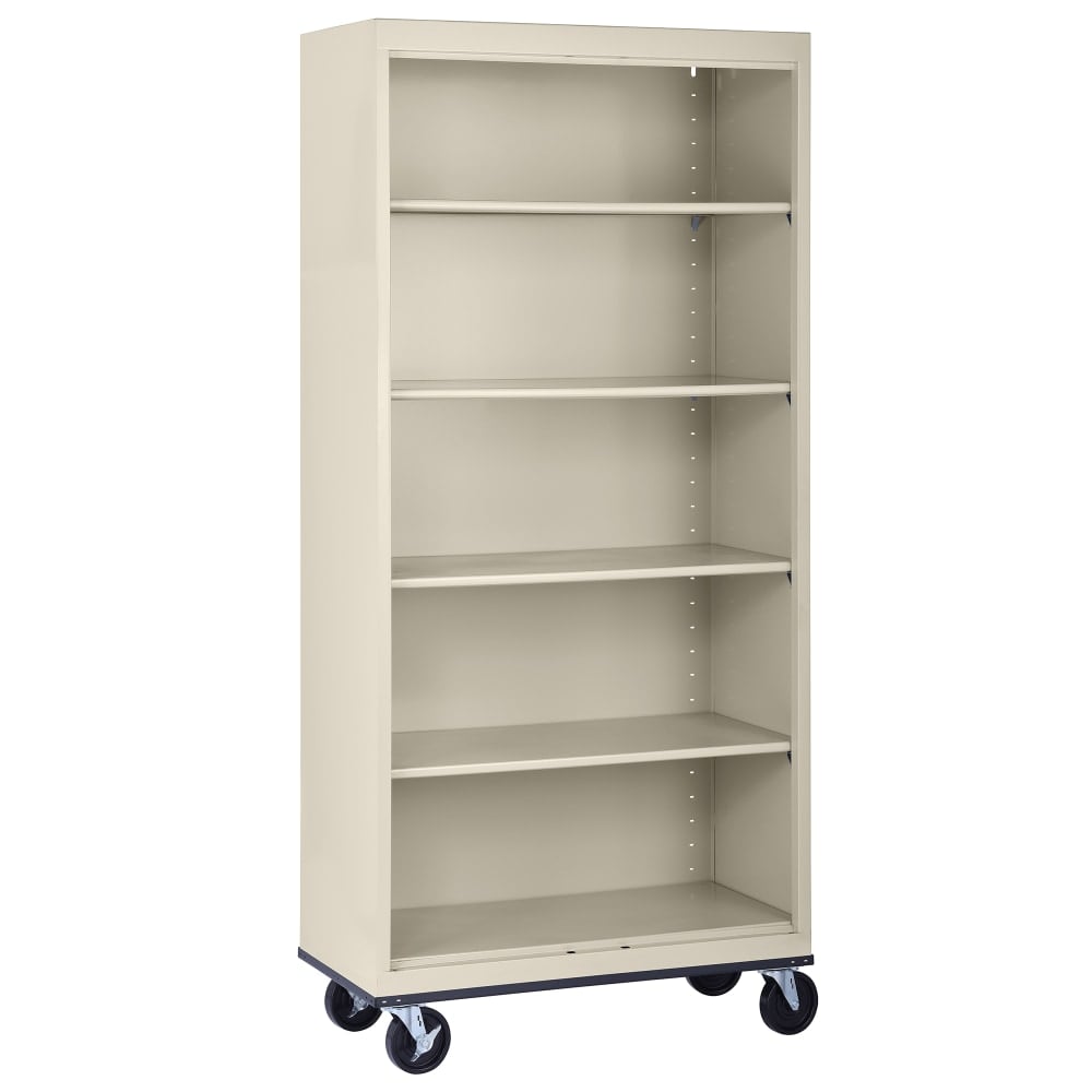 Sandusky Mobile Welded Steel Bookcase, 5-Shelf, 78inH x 36inW x 18inD, Putty MPN:BM40361872-07