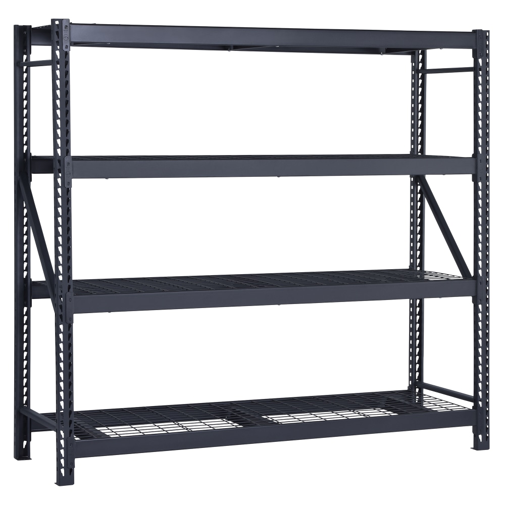 Edsal Muscle Rack Heavy Duty Welded Steel Storage Rack With Wire Decking, 4-Shelf, 72inH x 77inW x 24inD, Black MPN:BW2472W4BLK