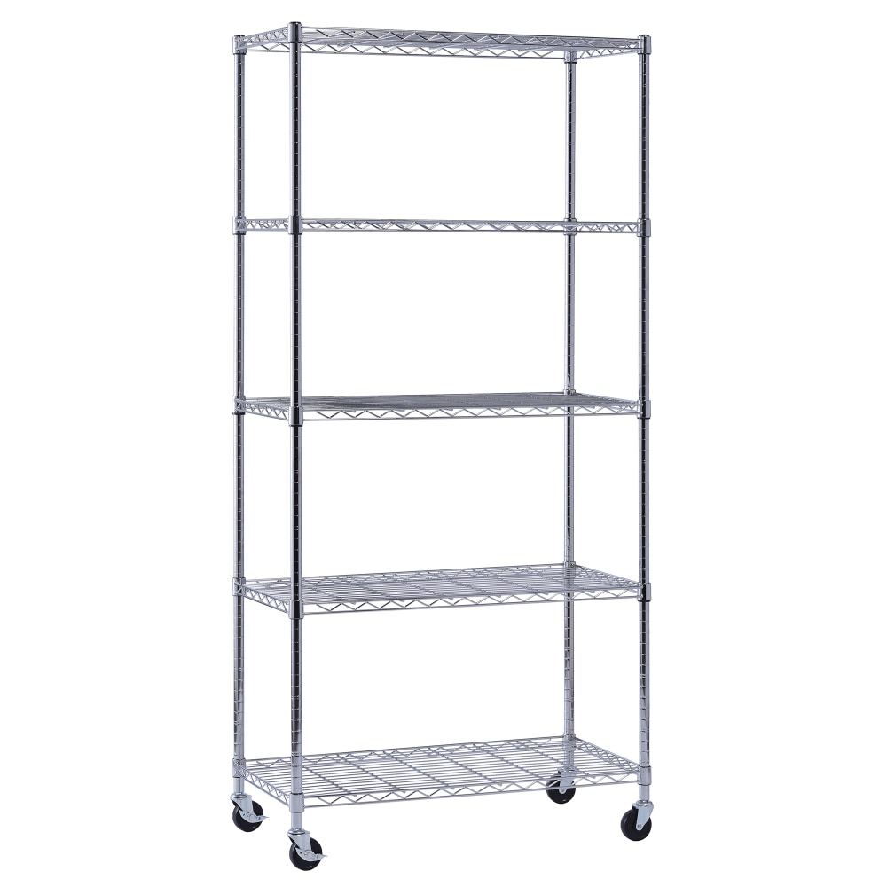 Edsal Muscle Rack Adjustable Mobile Wire Shelving, 5-Tier, 75inH x 36inW x 18inD, Chrome MPN:MWS361872