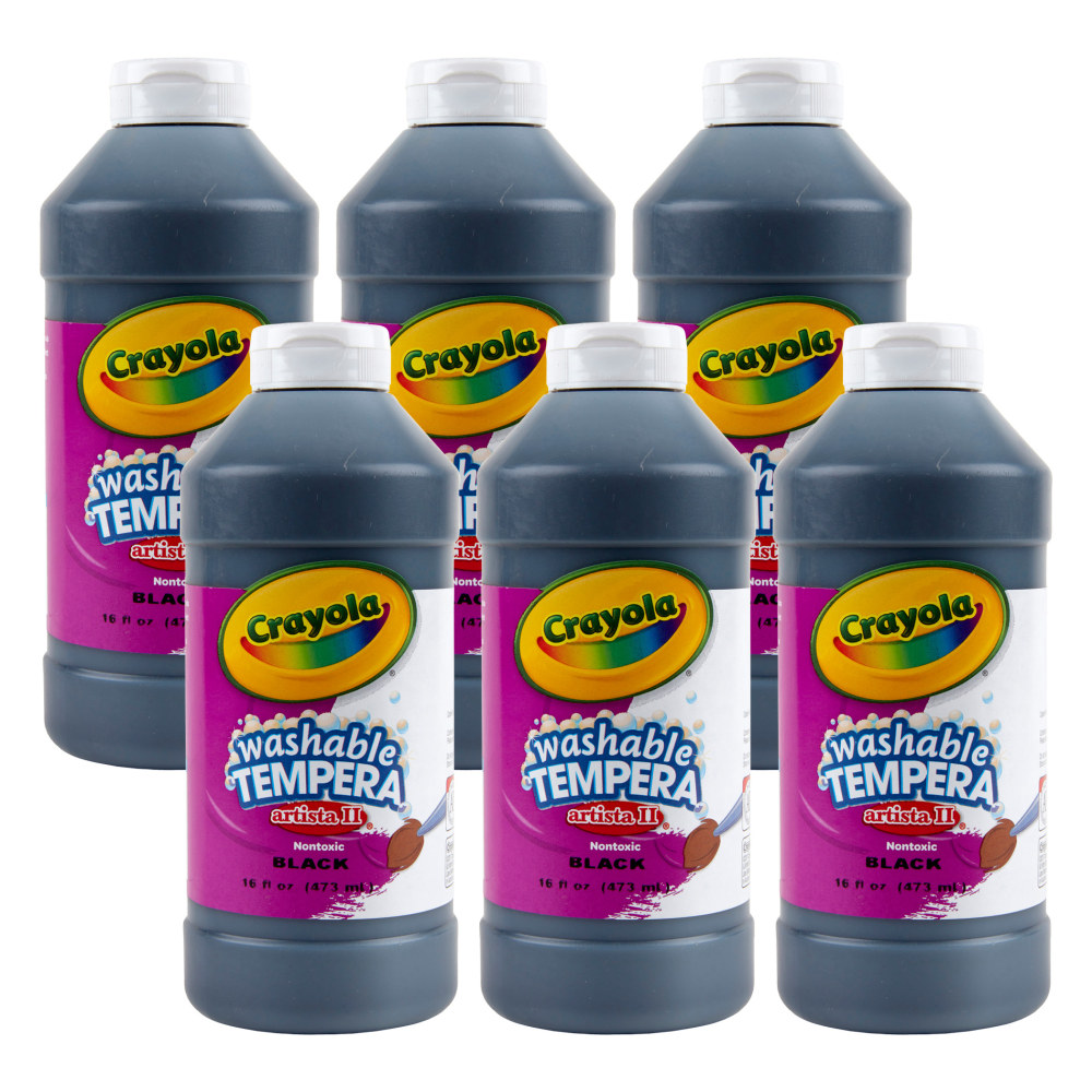 Crayola Artista II Washable Liquid Tempera Paint, 16 oz., Black, Pack Of 6 MPN:BIN311551-6