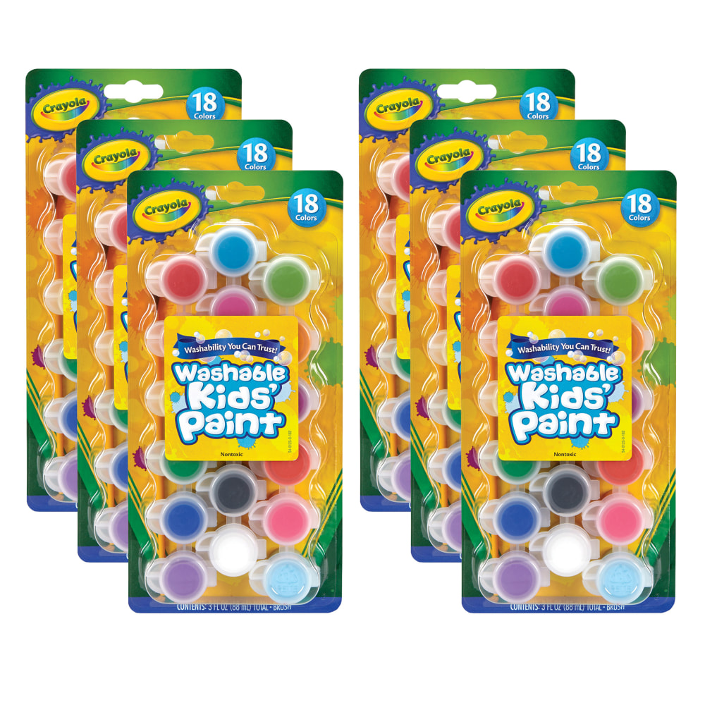 Crayola Washable Kids Paint Set & Paintbrush, 18 Count, 6 Sets MPN:BIN540125-6
