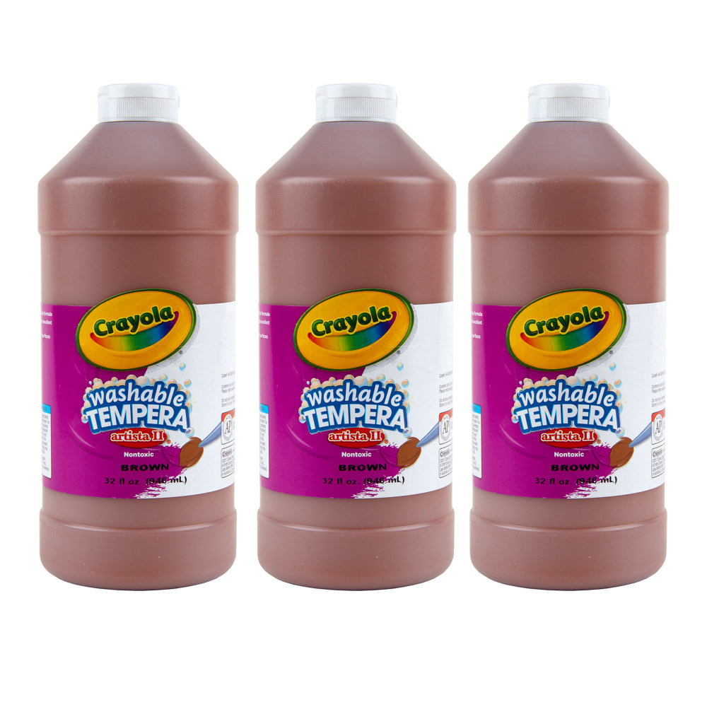 Crayola Artista II Washable Tempera Paint, 32 oz, Brown, Pack Of 3 MPN:BIN543132007-3