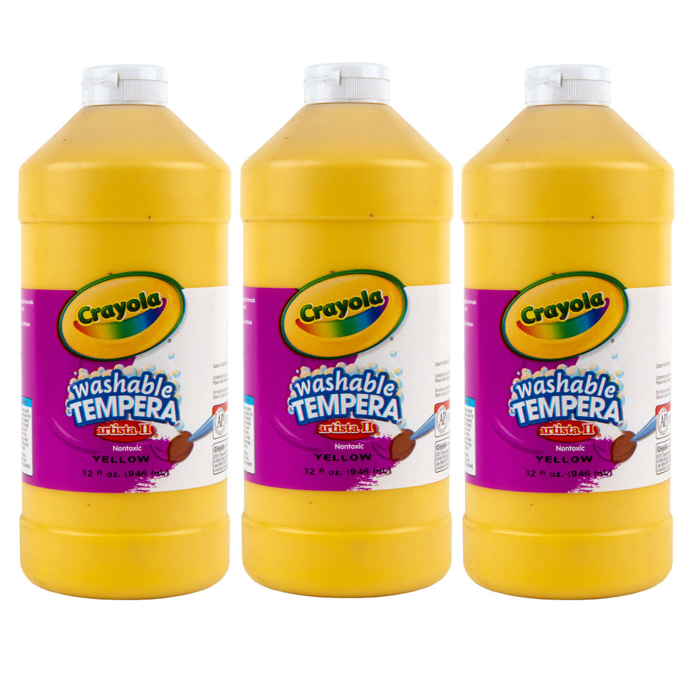 Crayola Artista II Washable Tempera Paint, 32 oz, Yellow, Pack Of 3 MPN:BIN543132034-3
