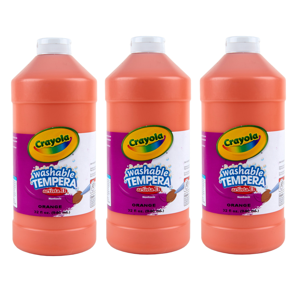 Crayola Artista II Washable Tempera Paint, 32 oz, Orange, Pack Of 3 MPN:BIN543132036-3