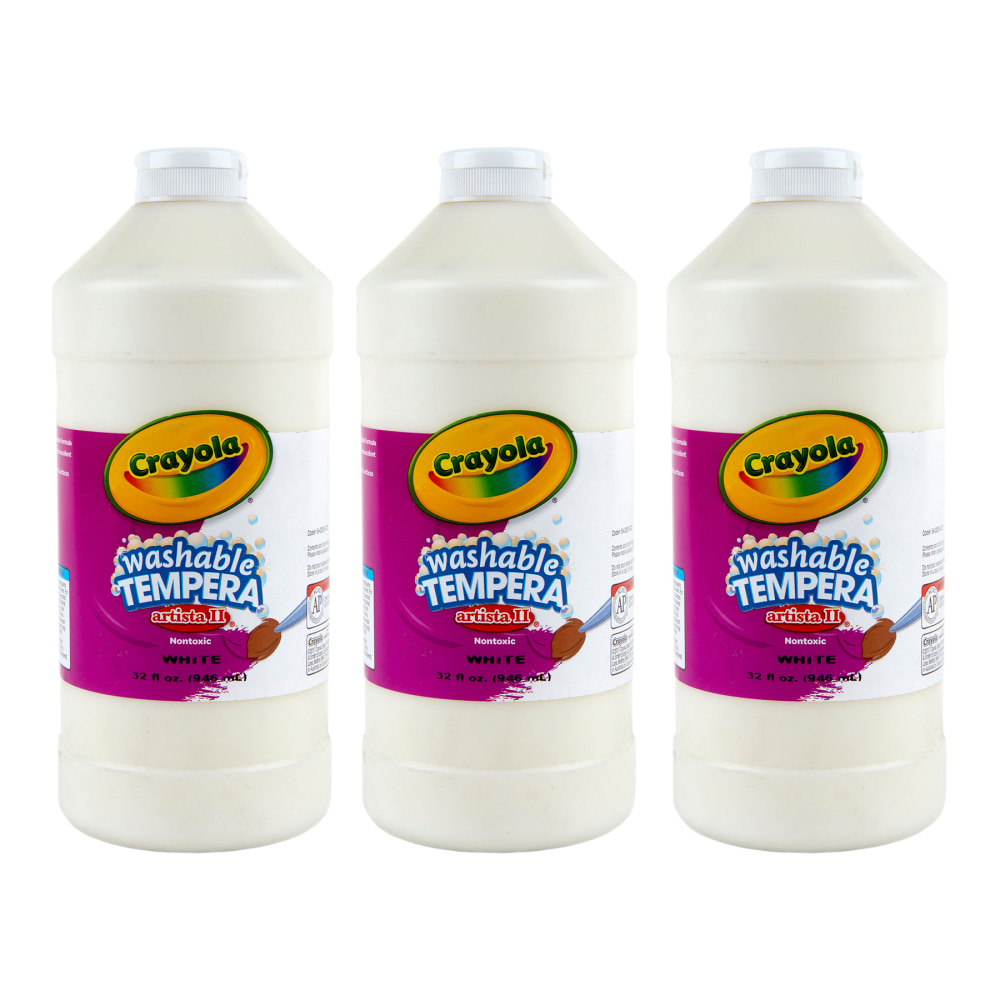 Crayola Artista II Washable Tempera Paint, 32 oz, White, Pack Of 3 MPN:BIN543132053-3