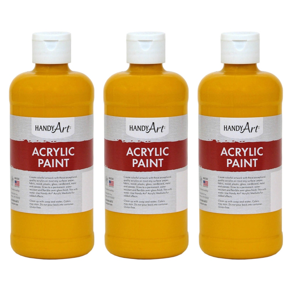 Handy Art Acrylic Paints, 16 Oz, Deep Yellow, Pack Of 3 Paints MPN:RPC101020-3