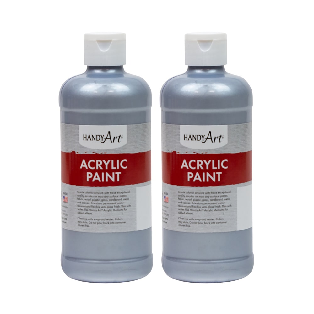 Handy Art Metallic Acrylic Paints, 16 Oz, Silver, Pack Of 2 Paints MPN:RPC101166-2