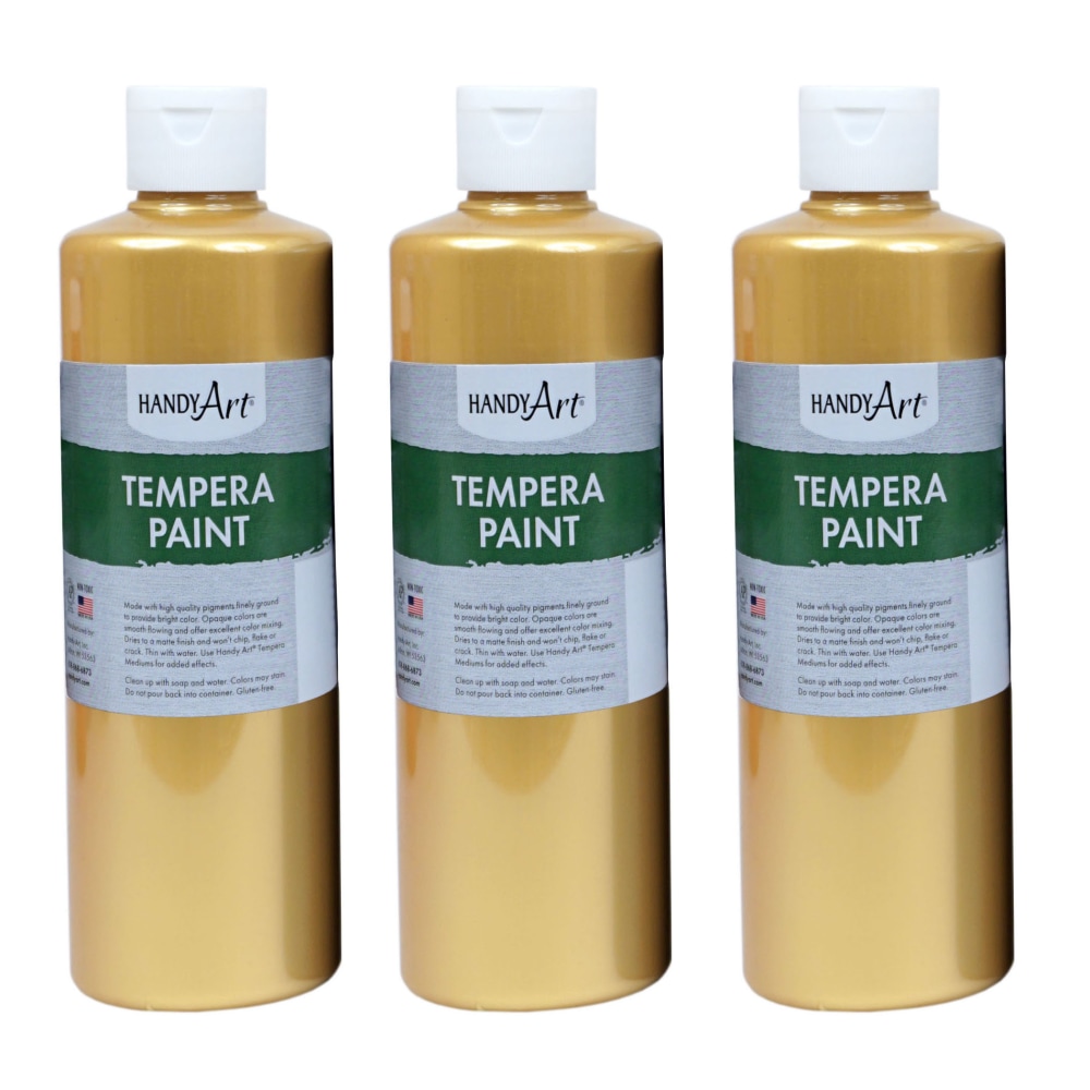 Handy Art Metallic Tempera Paints, 16 Oz, Gold, Pack Of 3 Paints MPN:RPC231162-3