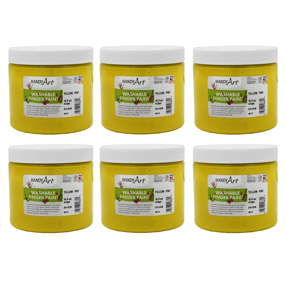 Handy Art Washable Finger Paints, 16 Oz, Yellow, Pack Of 6 Paints MPN:RPC241010-6