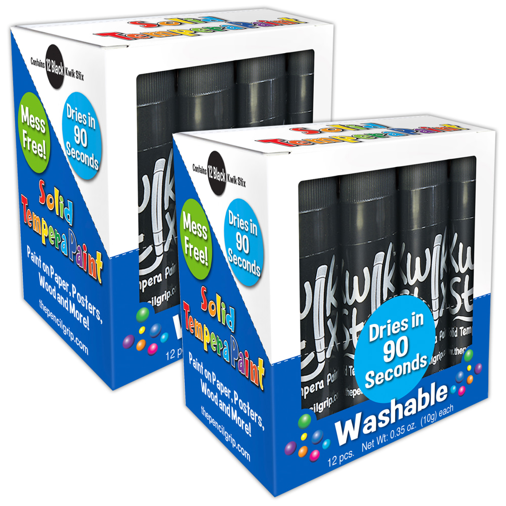 The Pencil Grip Kwik Stix Solid Tempera Paint Sticks, Black, 12 Sticks Per Pack, Set Of 2 Packs MPN:TPG60010-2
