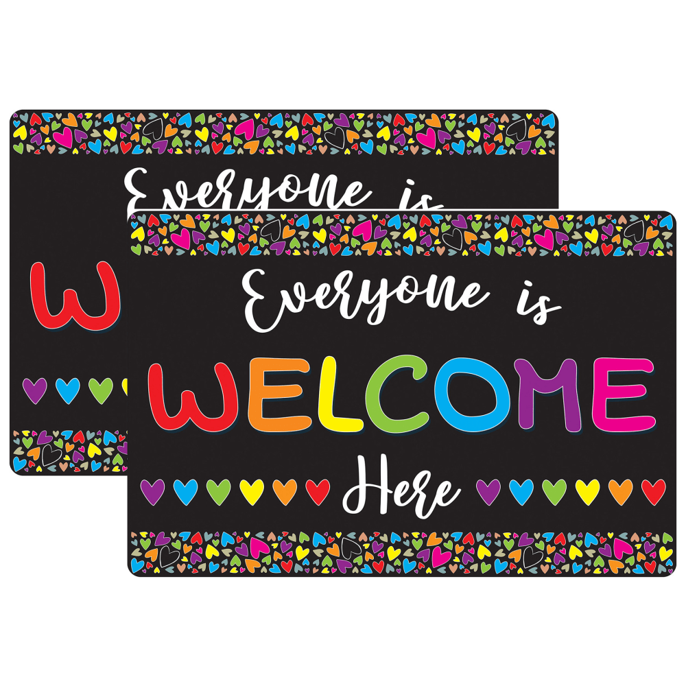 Ashley Smart Poly Welcome Mat With Slip Resistant Backing, 15.5in x 23.5in, Everyone is Welcome Here, Hearts, Pack Of 2 MPN:ASH91501-2