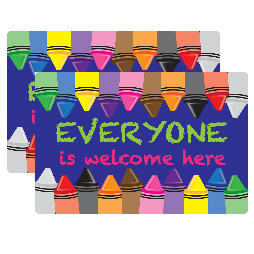 Ashley Smart Poly Welcome Mat With Slip Resistant Backing, 15.5in x 23.5in, Crayons, Everyone is Welcome Here, Pack Of 2 MPN:ASH91502-2