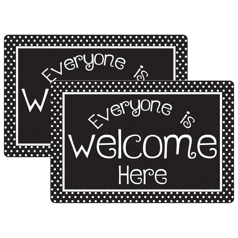 Ashley Smart Poly Welcome Mat With Slip Resistant Backing, 15.5in x 23.5in, Black & White Dots Everyone Is Welcome Here, Pack Of 2 MPN:ASH91509-2