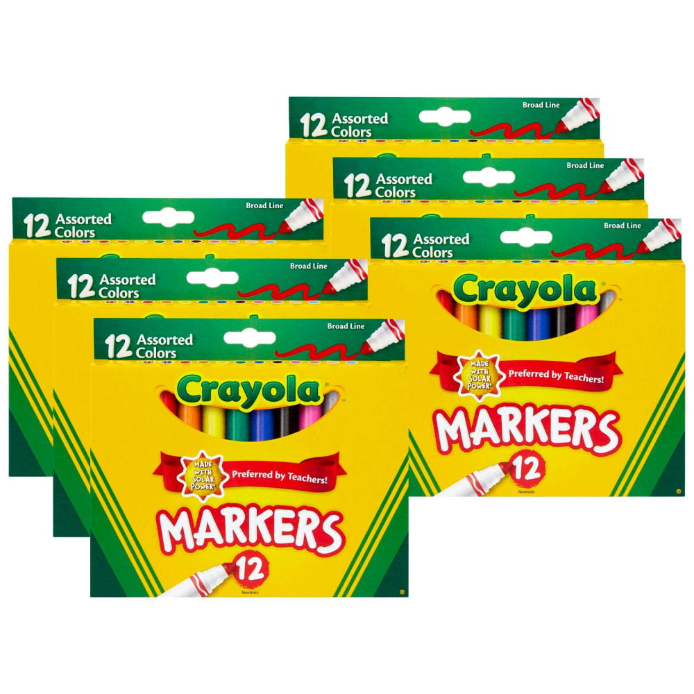 Crayola Broad Line Markers, Assorted, 12 Per Box, Set Of 6 Boxes MPN:BIN587712-6